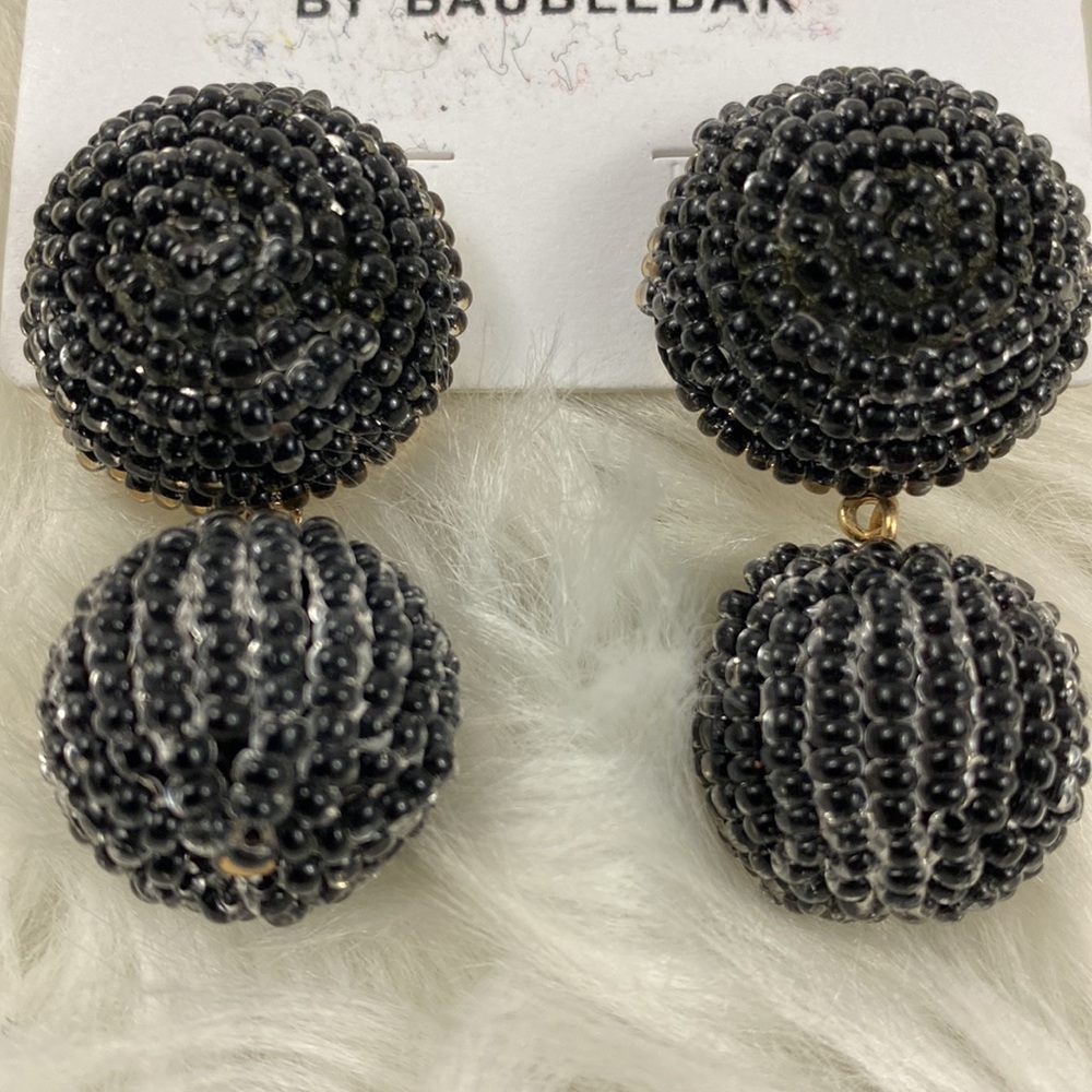 4/$20 SugarFix by BaubleBar Black Pearlescent Beaded Ball Drop Earrings - Picture 2 of 5